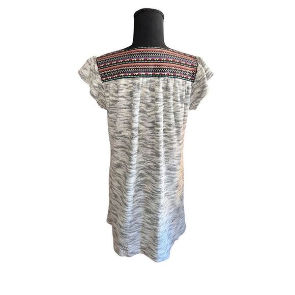 THML soft bohemian Aztec unique embroidered neck short sleeve mini dress M - Picture 4 of 6